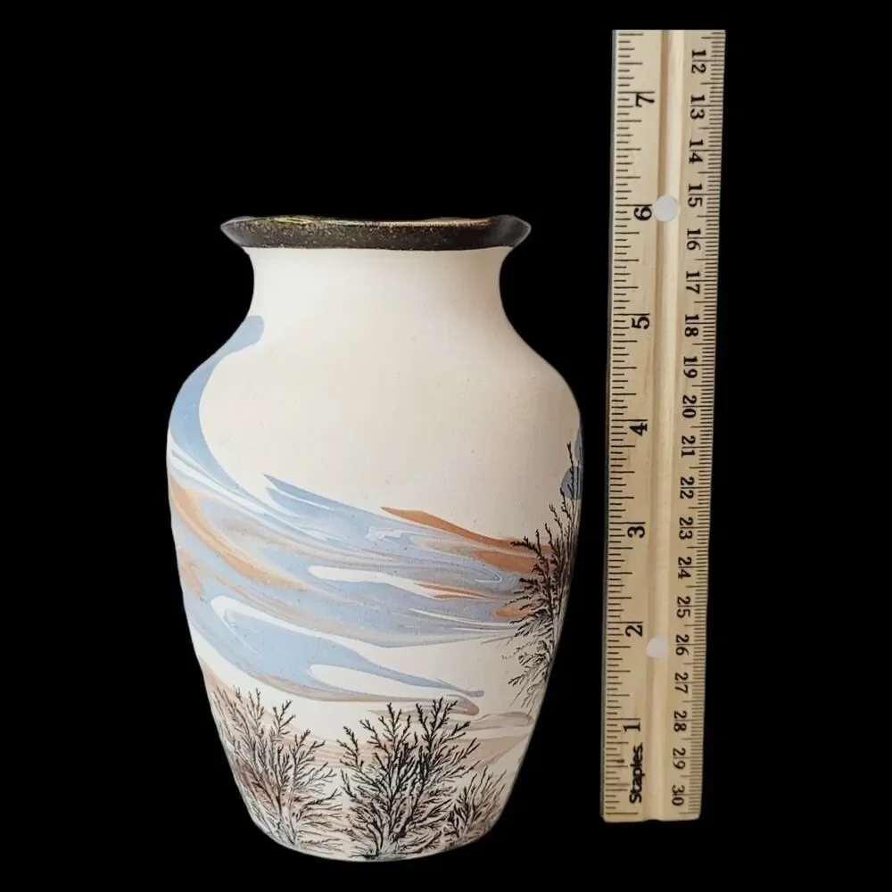 Vintage Sevierville Pottery Tennessee Hand Painted Trees Swirl Vase 6